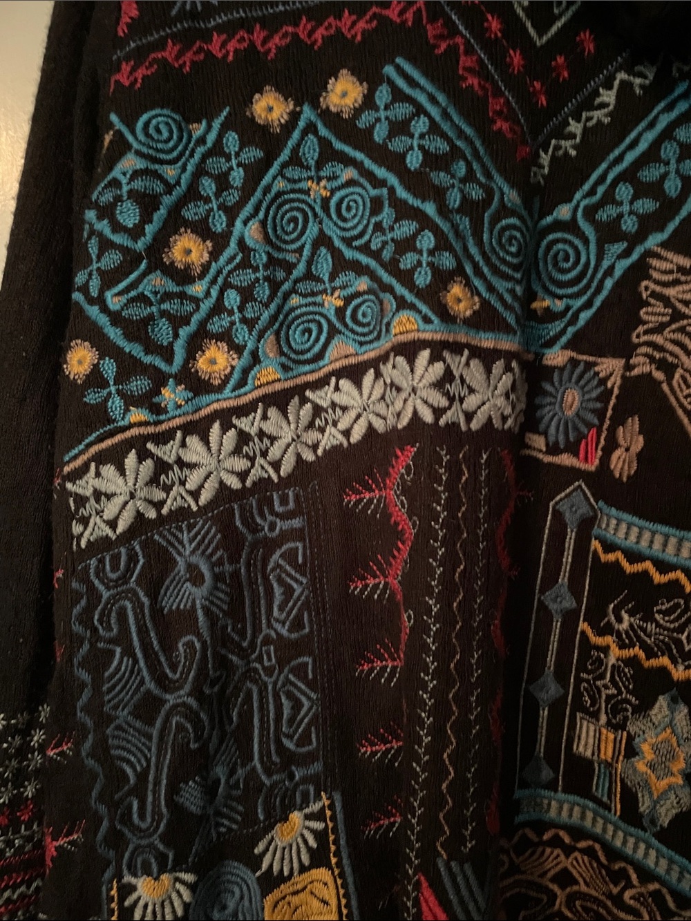 Johnny Was Black Multi-Color Embroidered Hooded Cardigan - Picture 7 of 10